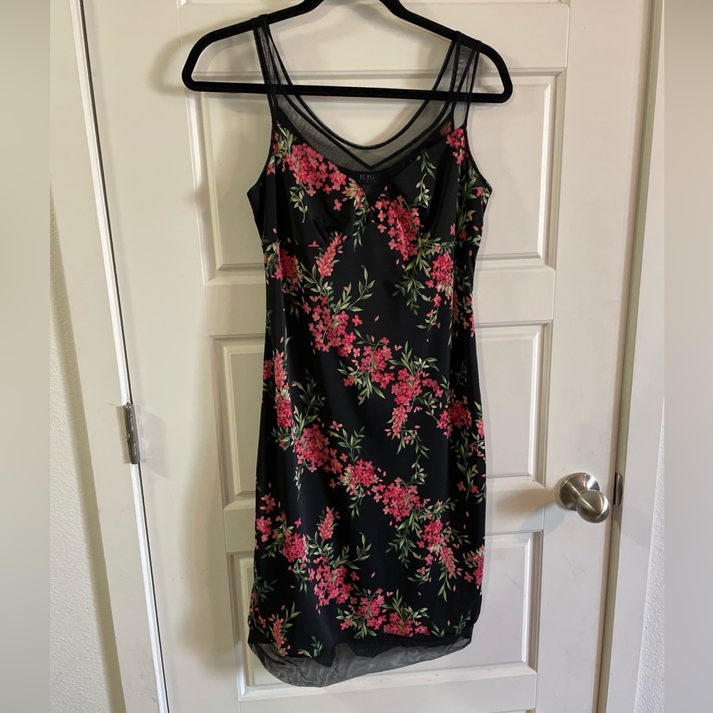 Vintage BCBG Y2K Black Naked Floral Mini Dress Camisole Sleeveless Mesh Size M